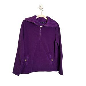 Lands’ End Women L 14/16 Purple Quarter Zip Ribbed Fleece Pullover Sweatshirt